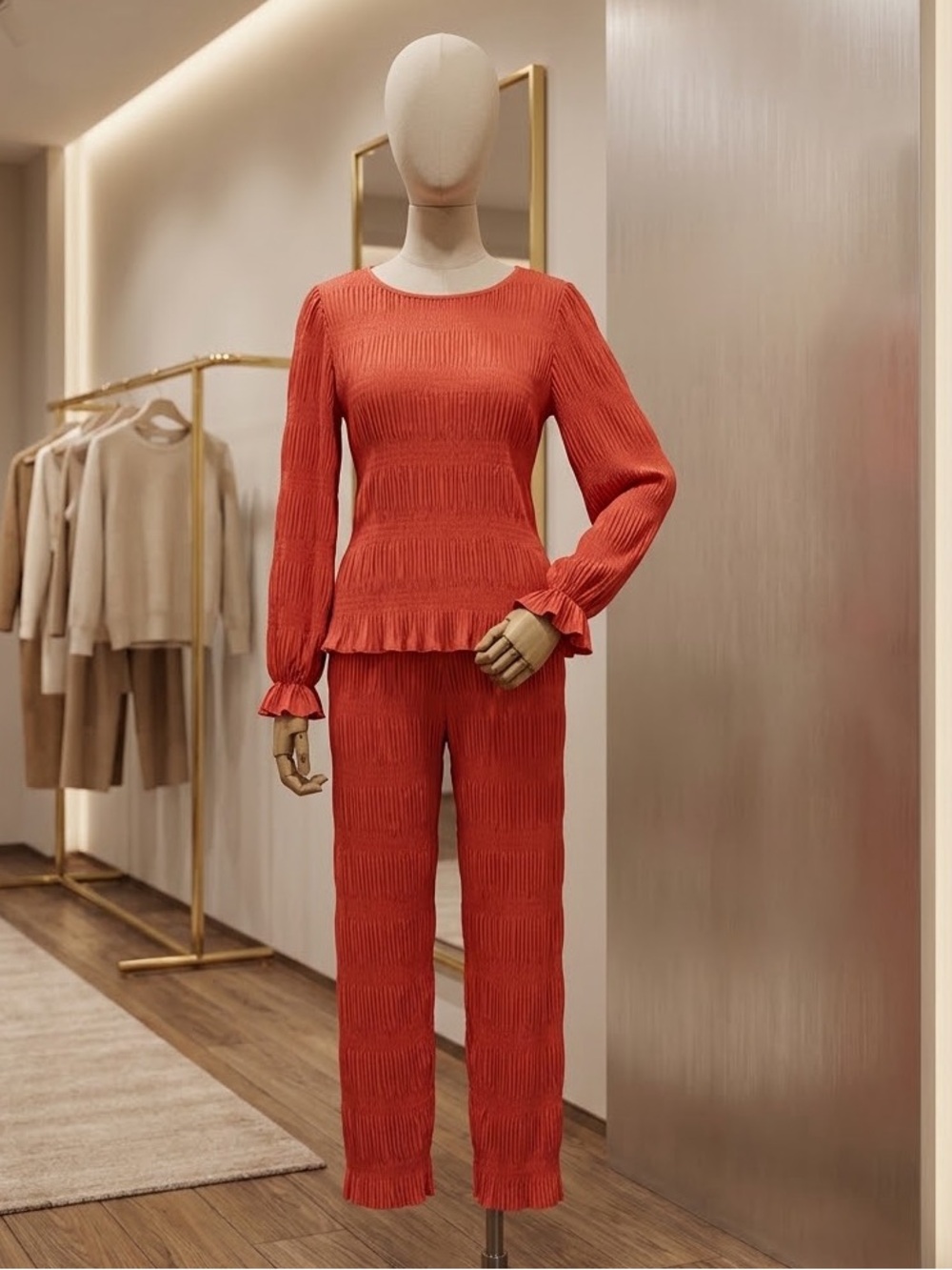 G by Giuliana Coral Ribbed Knit Straight-Leg Pant Set
